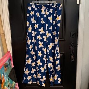 SHEIN Blue and White Floral Wide Leg Pants